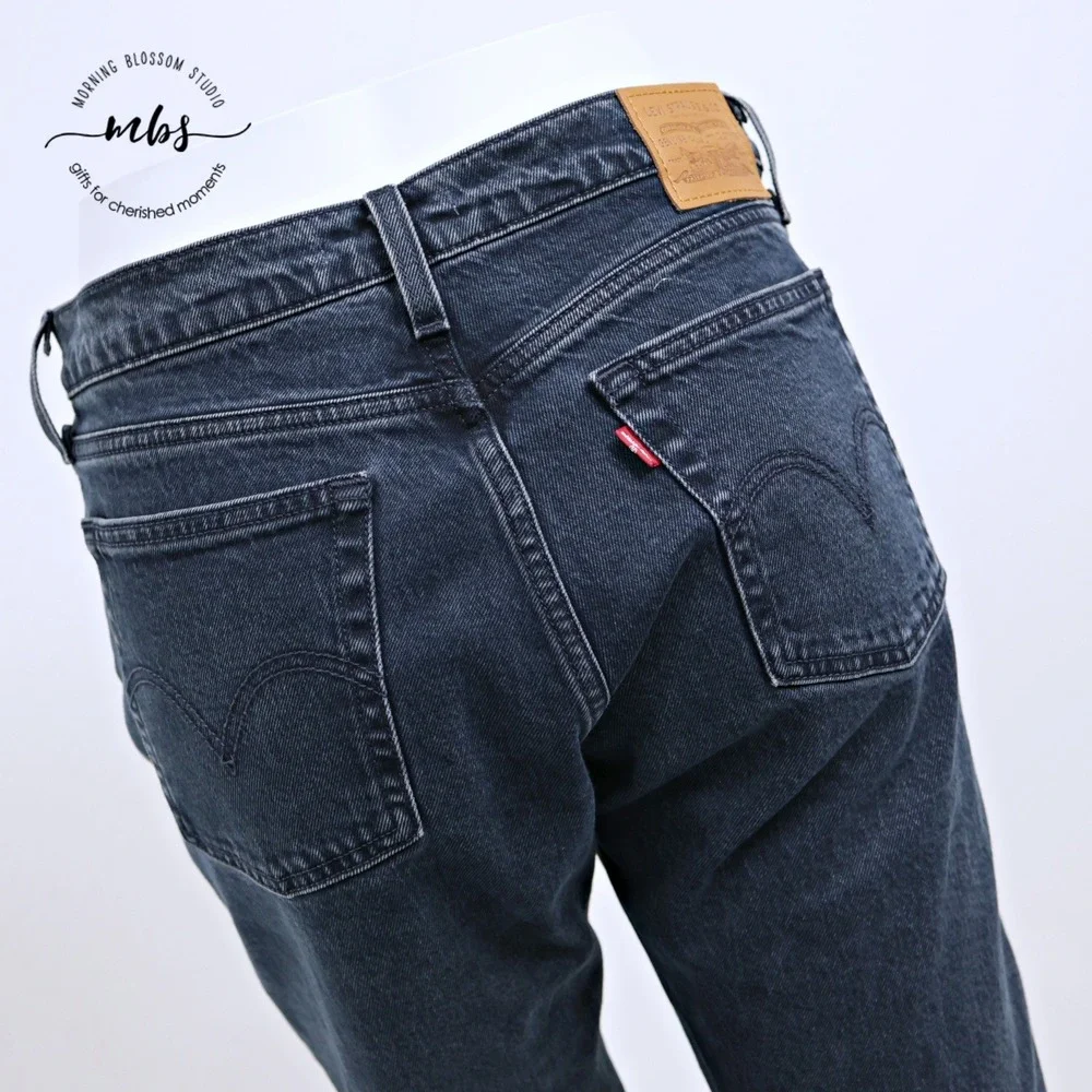 Levi's Premium Wedgie Distressed Button Fly Cropped Raw Hem Jeans Blue Women 28
